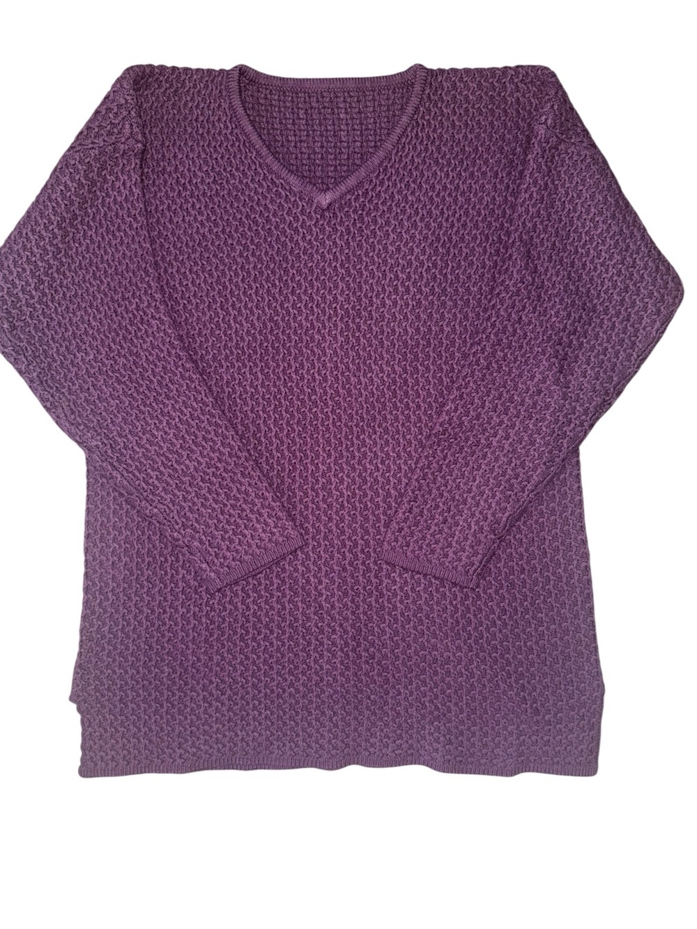 Women’s Purple Plum Textured Knit V Neck Sweater 3/4 Sleeve Large